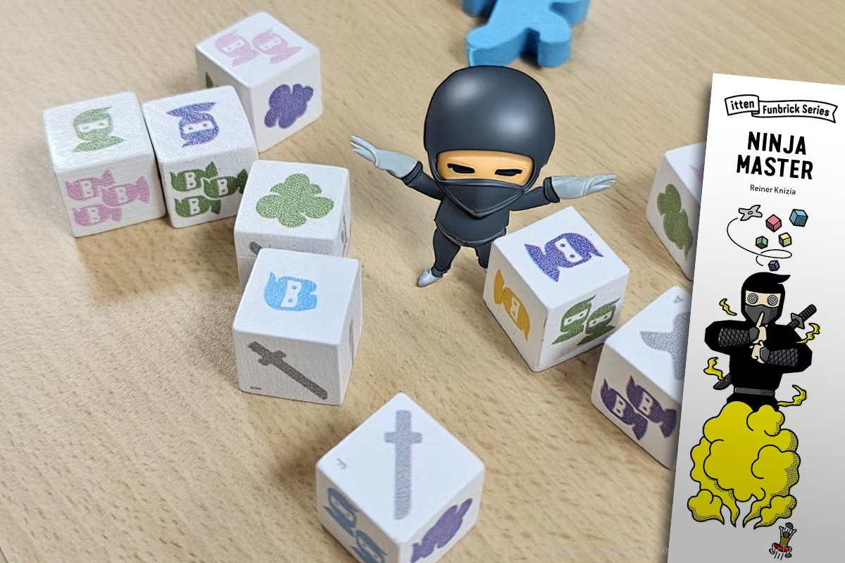 "Ninja Master" ist ein Reaktionsspiel für 2-5 Personen mit gut geschnittenen Fingernägeln ab 8 Jahren mit einer Spieldauer von ungefähr 10 Minuten, in dem wir versuchen, so schnell wie möglich die ertragreichsten Waffen und Ninjas vom Tisch zu schnappen.